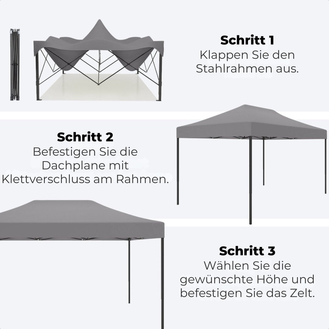 LifeGoods Partyzelt Pavillon - Einfacher Aufbau - Wasserdicht - Tragetasche mit Rädern - 3,0 x 4,5 m - Dunkelgrau