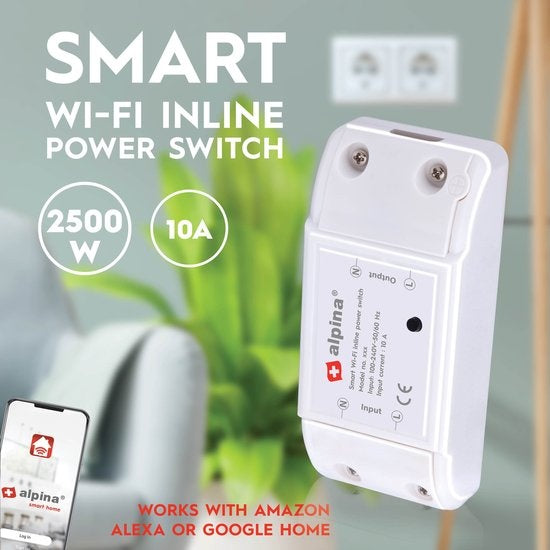 alpina Smart Home - Smart Switch - 230V/10A - Montage im Kabel - Zeitplaneinstellung - alpina Smart Home App - Google Home - Amazon Alexa