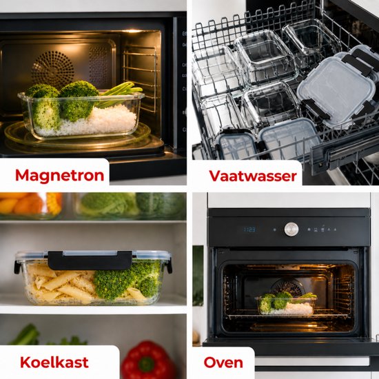 Organess Meal-Prep-Behälter – Frischhaltebehälter – Tiefkühlbehälter – 8-teiliges Set – BPA-frei – Glas – BPA-freier Deckel