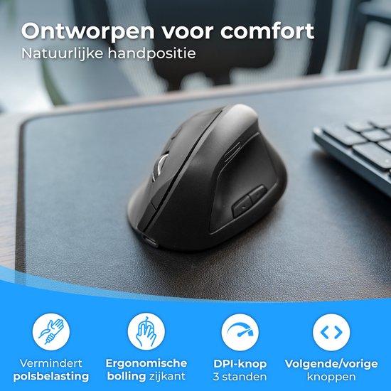 Nuvance Ergonomische Maus – Kabellose Maus – Bluetooth-Maus – Kabellose Maus – Geräuscharm – Computermaus – Wireless Mouse – Für Rechtshänder