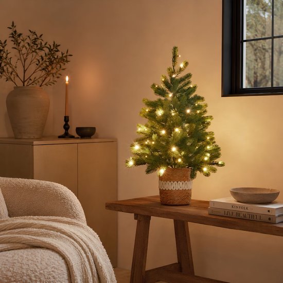 Black Box Trees Nagoya Kunstweihnachtsbaum mit Beleuchtung – Kunstbaum H 90 x T 42 cm – Kunstweihnachtsbaum im Kunststofftopf – Weihnachtsdekoration für den Innenbereich – mit Batterie und Timer – 175 Zweige – Grün