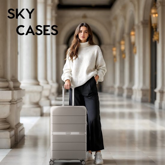 SKYCASES Urban Adventurer - Mittlerer Reisekoffer - Zahlenschloss - 44x27x66cm - 78L - Trolley mit Kofferschloss - Spinner-Räder - Beige