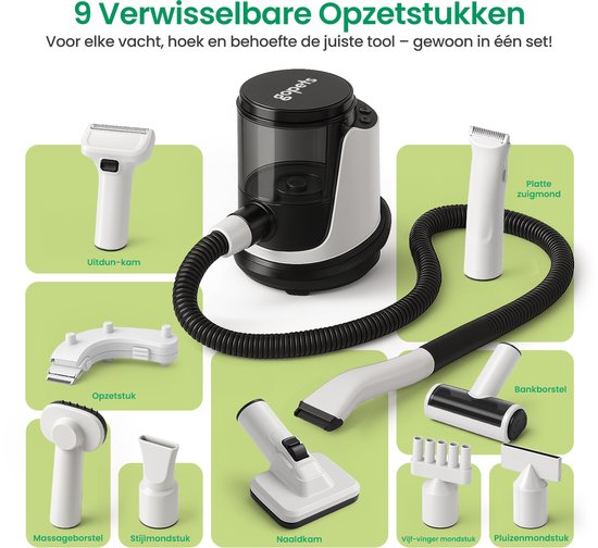 Gopets - 9-teilige Hundeschermaschine - Tierschermaschine für dickes Fell - mit Vakuum & Massagebürste - 23 x 30 cm