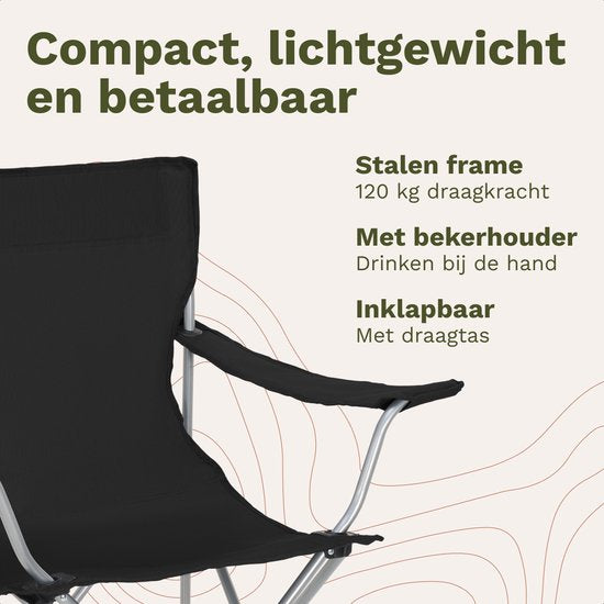 TRVLMORE Campingstühle - klappbar - 2er-Pack - 120KG Tragkraft - Inkl. Tragetasche - Klappstuhl - Angelstuhl - Campingstuhl - Klappstuhl - Schwarz