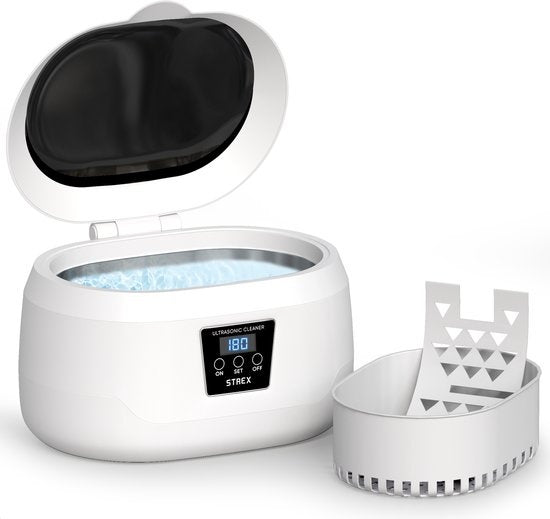 Strex - Ultraschallreiniger - Reinigungsgerät für Brillen/Schmuck/Uhren/Münzen - 600ml - 360° - Weiß