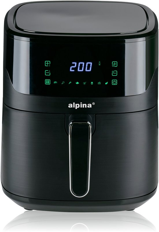 alpina Airfryer XL – Heißluftfritteuse 6 l – Air Fryer für 2 bis 5 Personen – Heißluftofen mit digitalem Touchscreen – Einstellbare Temperatur von 80 bis 200 Grad – Timer-Funktion – 8 Kochprogramme