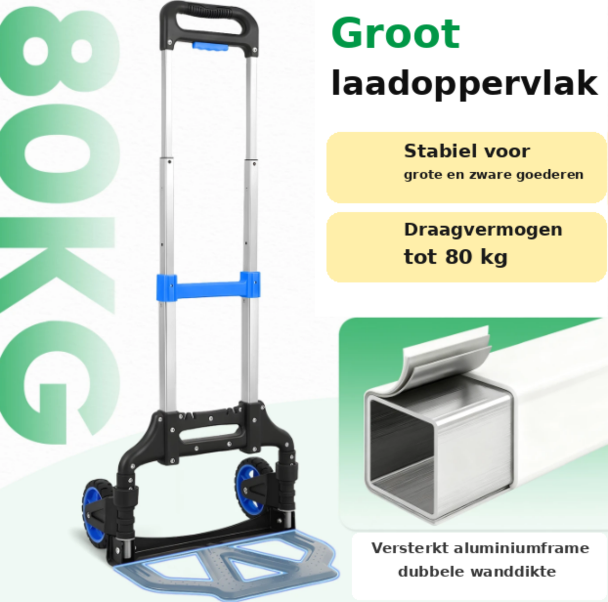 Sekey Klappbare Sackkarre aus Aluminium – 80 kg Tragkraft – 3,5 kg