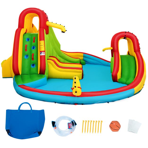 Coast - Bouncy Castle - aufblasbare Springburg mit 2 Wasserrutschen für Kinder - Wasserspielplatz - mit Kletterwand