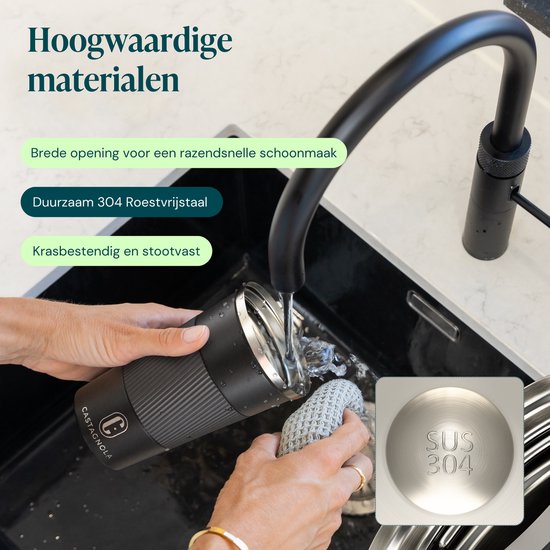 Castagnola Thermobecher – Kaffeebecher zum Mitnehmen – Reisebecher für Kaffee und Tee – Teebecher – 510 ml – Edelstahl – Schwarz