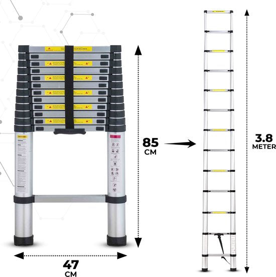 Teleskopleiter – Teleskop-Klappleiter – 3,8 m Arbeitshöhe – Aluminium