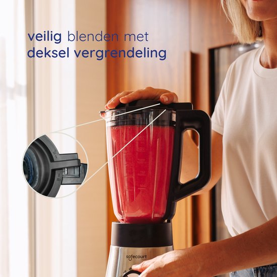 Safecourt Kitchen Power Mixer - 5 automatische Programme - Smoothie Maker - +2 Becher zum Mitnehmen - Edelstahl