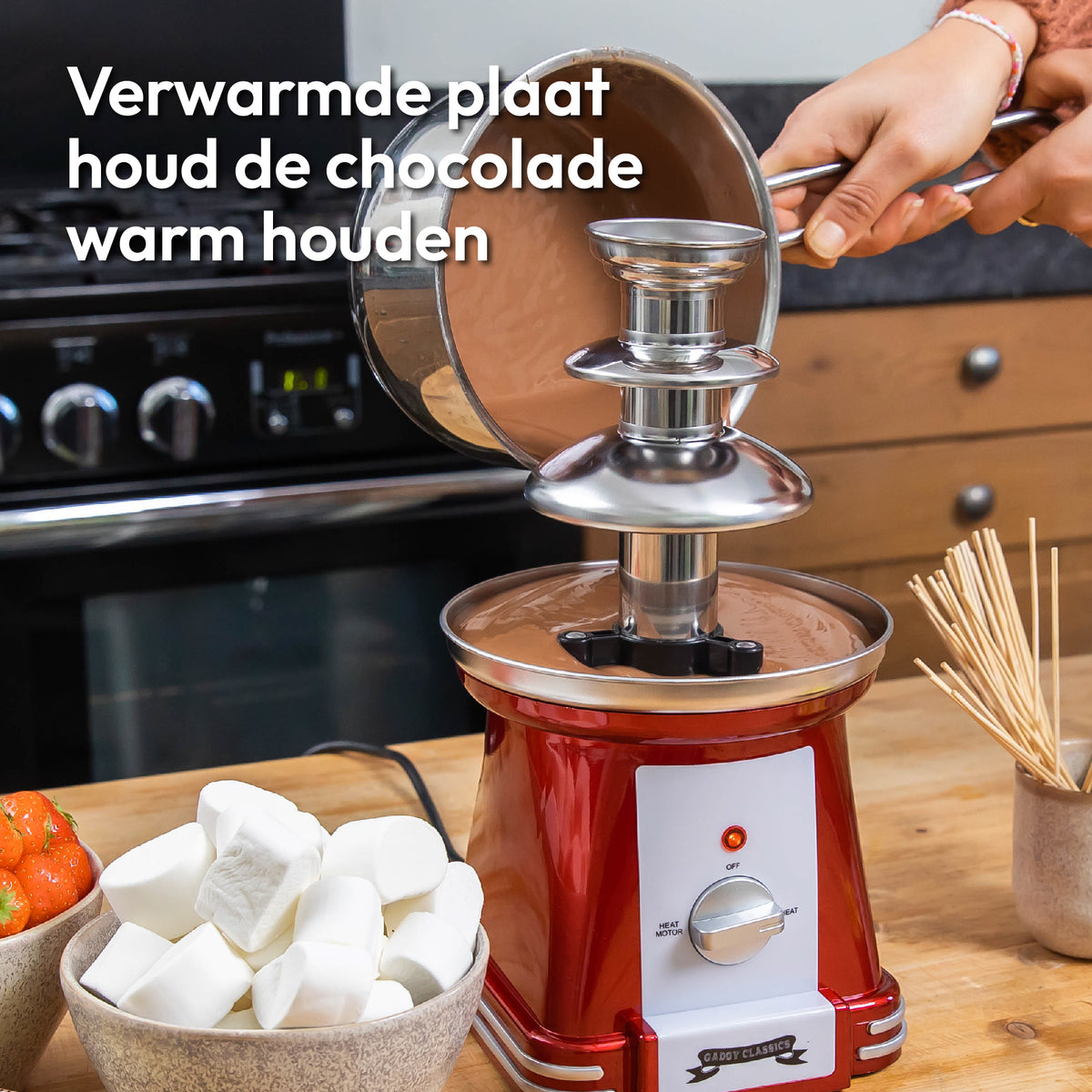 Gadgy - Schokoladenbrunnen - Schokoladenfondue - Einfache Reinigung - 90 Watt - Rot