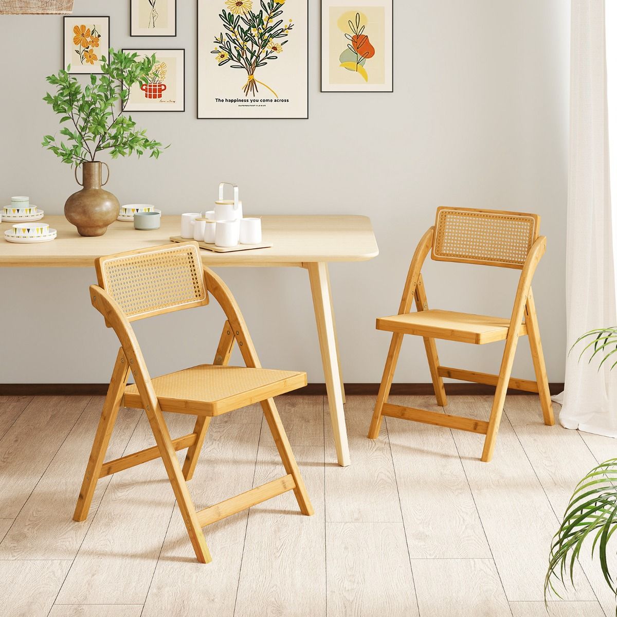 Coast 2er-Set Rattan-Klappstühle – um 360° drehbare Rückenlehne – zusammenklappbar – Naturfarben