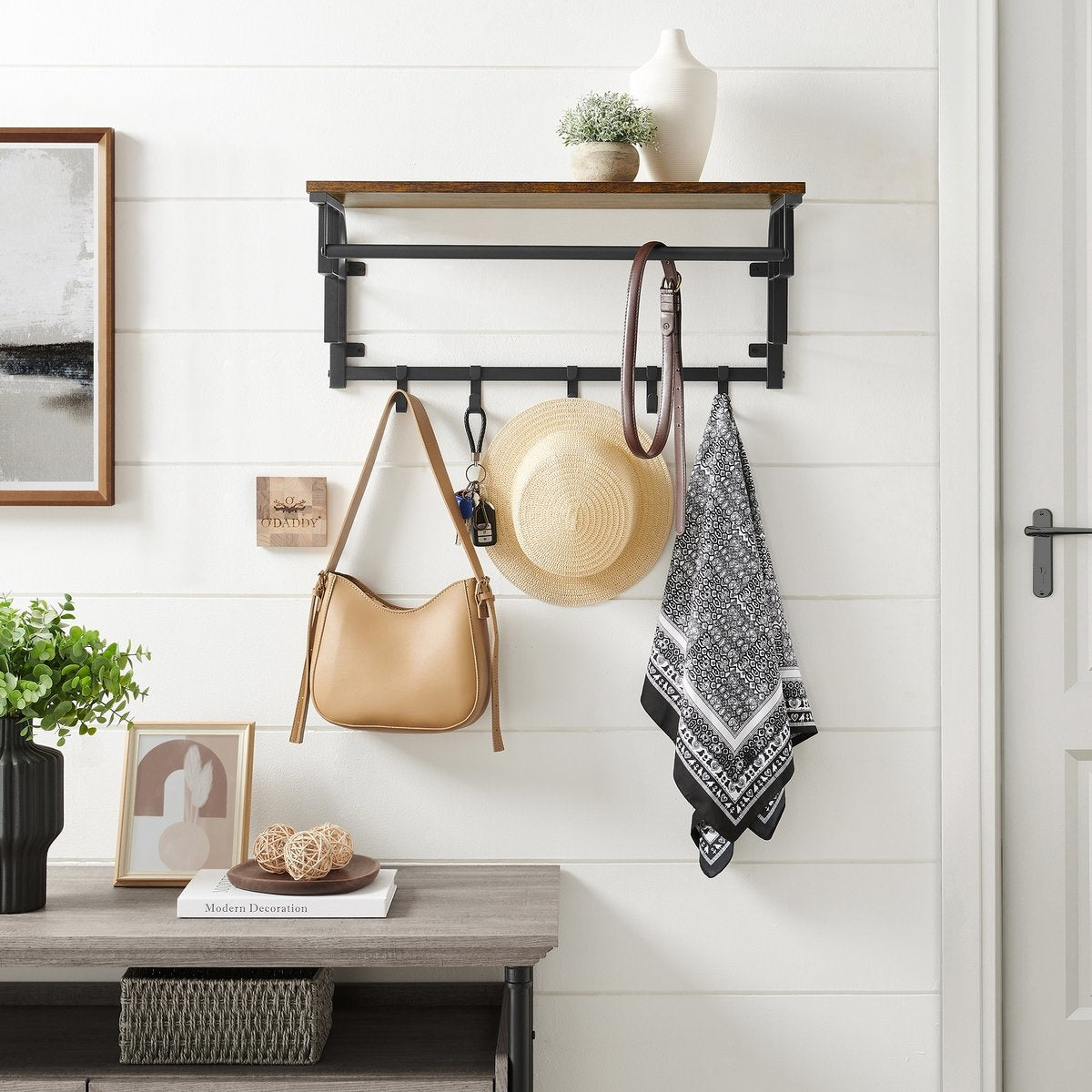 O'DADDYÂ¬Ã† Garderobenständer - Wandgarderobe mit 5 Haken - 66 x 30 x 27 cm - Garderobenständer Wandgarderobe - Kleiderständer hängend - braun