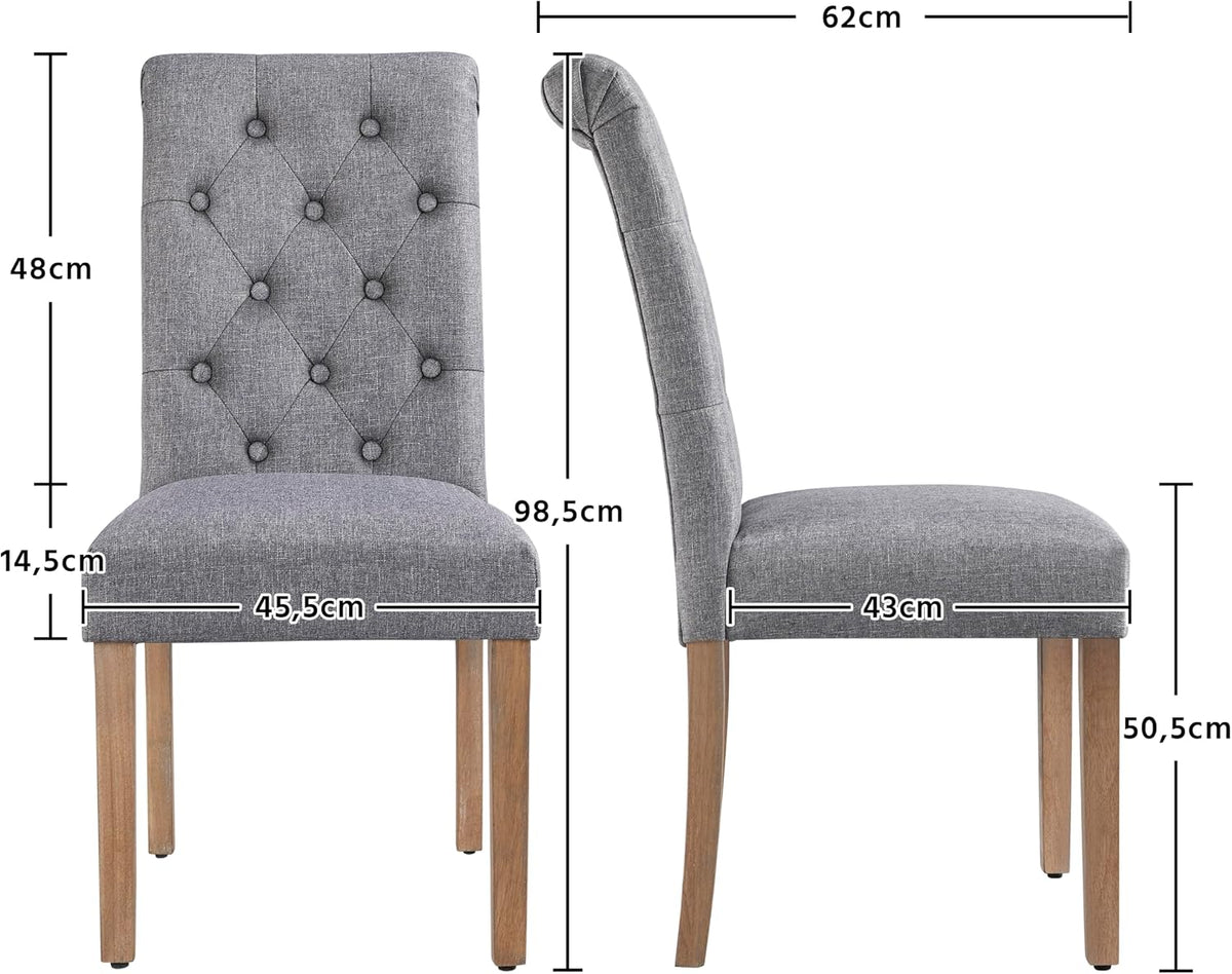 Yaheetech Esszimmerstühle, 2er-Set – Dunkelgrau – 45,5 x 62 x 98,5 cm – Hohe Rückenlehne, Holzbeine