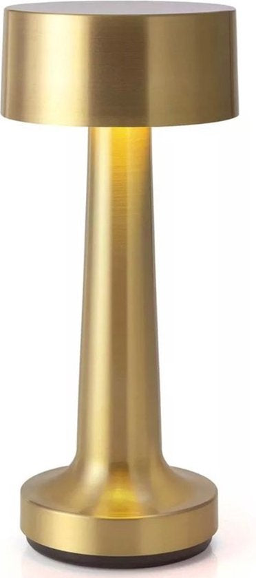 Goliving Tischlampe Wiederaufladbar - Kabellos und dimmbar - Moderne Touch-Lampe - Nachtlampe für das Schlafzimmer - 21 cm - Gold