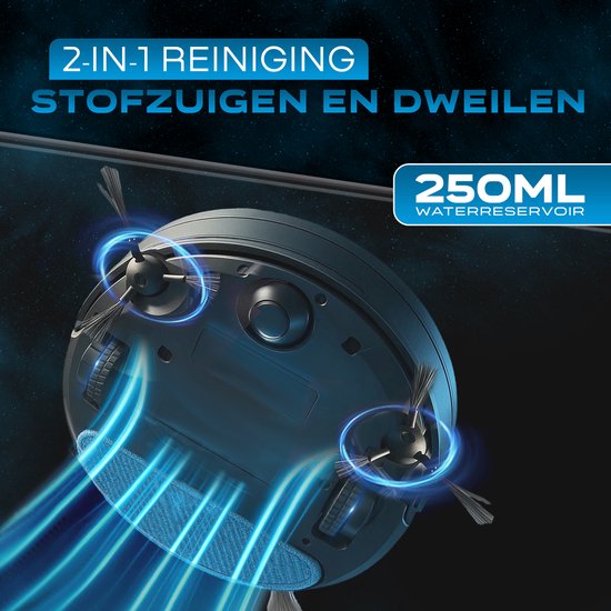 Powell Staubsauger Roboter - Staubsauger Roboter mit Wischfunktion - Staubsauger Roboter mit Ladestation - Staubsauger Roboter - Wischroboter - Schwarz