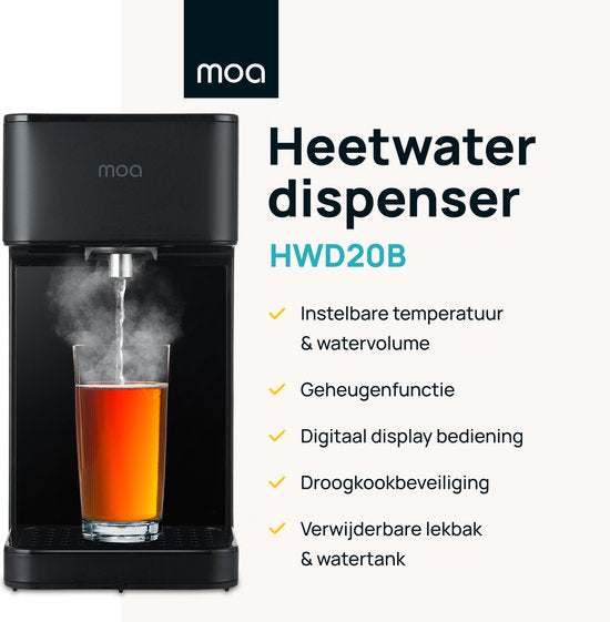 MOA Heißwasserspender 2.7L mit Temperaturregelung - Wasserkocher - 45-100°C - Heißwasserhahn - Milchfunktion - BPA-frei - Edelstahl - Schwarz