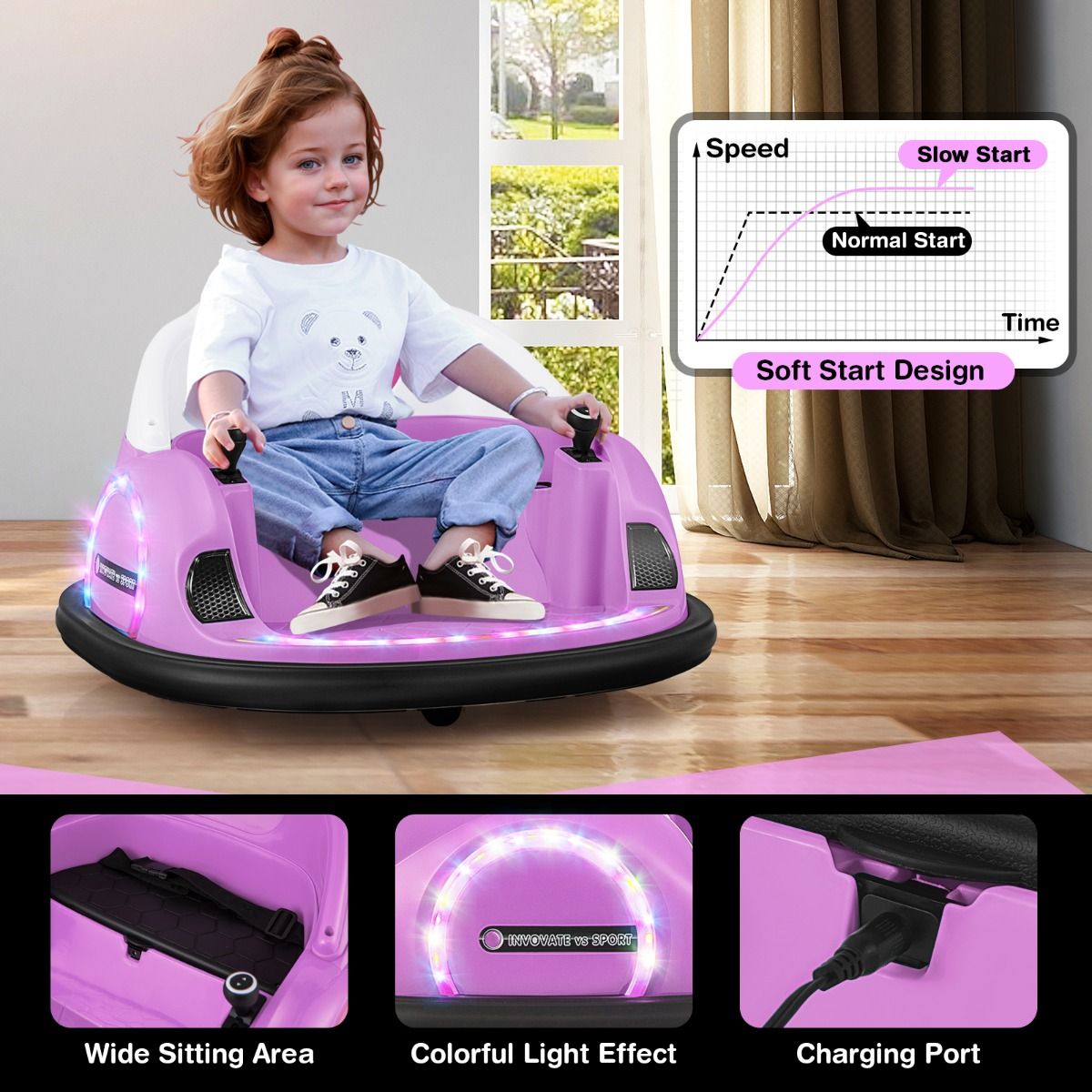 Coast Elektrisches Autoscooter-Auto für Kleinkinder – um 360° drehbar – mit Fernbedienung – rosa