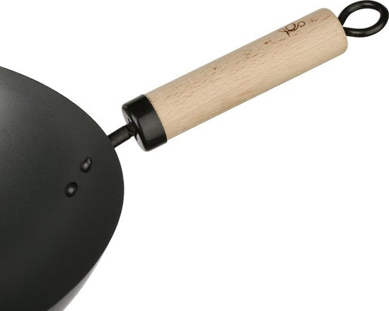 5Five Wok-/Snack-/Bratpfanne – Professional – mit Antihaftbeschichtung – Metall/Holz – D35 x H16 cm – Küchenpfannen – für alle Wärmequellen außer Induktion