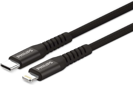 Philips USB-Kabel 3.0 - USB-C - Lightning - Kompatibel mit iPhone - Länge 1,2 Meter - Schwarz - Nylon