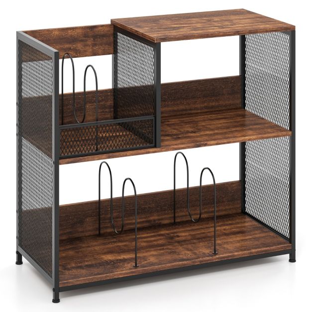 Coast Plattenspieler-Ständer - 83 x 36 x 76,5 cm - Rustikales Braun - Fasst bis zu 300 Alben