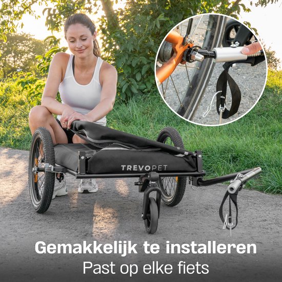 TrevoPet - Hundefahrradanhänger - Hundefahrradanhänger faltbar - Hundefahrradanhänger für kleine und große Hunde (max. 30kg) - Hundefahrradanhänger - 2-in-1 Hundefahrradanhänger für Fahrrad bis Hundebuggy - Hundeanhänger - Geeignet für E-Bikes und normale