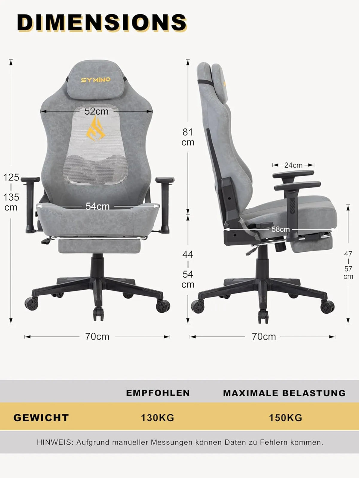 SYMINO Ergonomischer Gaming-Stuhl mit atmungsaktiver Rückenlehne – Vintage-PU-Leder – Grau – Metall und Schaumstoff