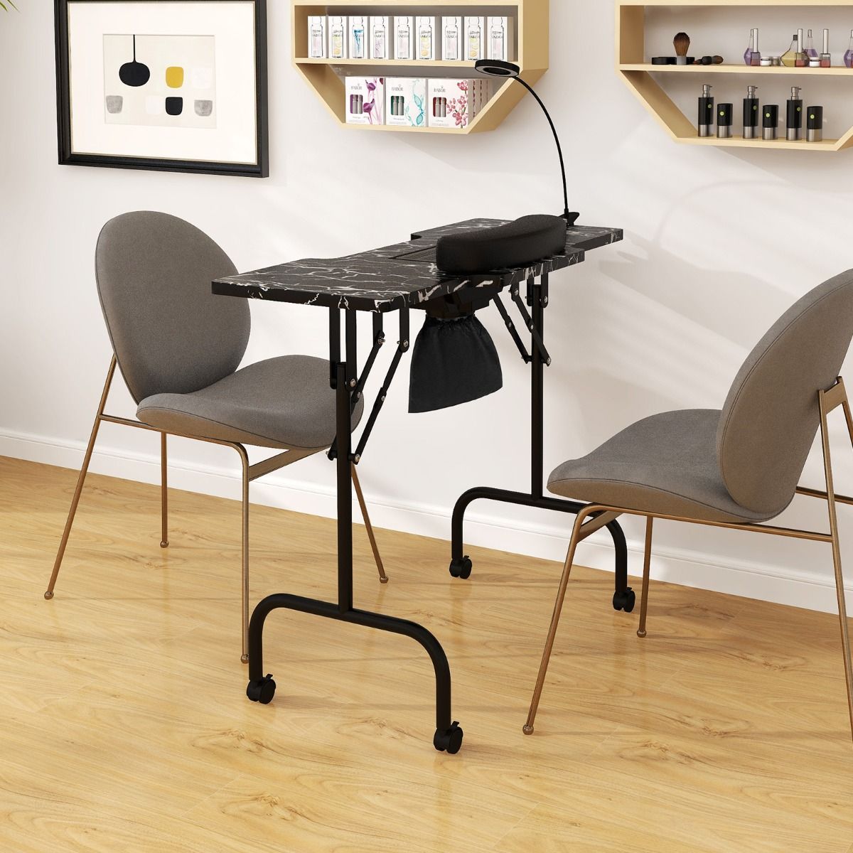 Coast Faltbarer professioneller Manikürtisch - 90 x 40 x 77 cm, Schwarz (Elektrische Staubabsaugung, LED-Lampe, Handgelenkkissen, Tragetasche)