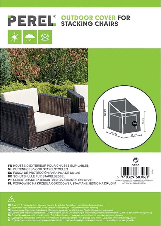 Perel Outdoor-Hülle für Stapelstühle, für 4-6 Stapelstühle, grau, 66 cm x 66 cm x 128 cm