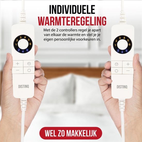 DistinQ Elektrisches Unterbett doppelt 100 Watt - 160x140 cm - doppelt - Automatische Abschaltung - Überhitzungsschutz - 5 Stufen - Einzelunterbett Weiß