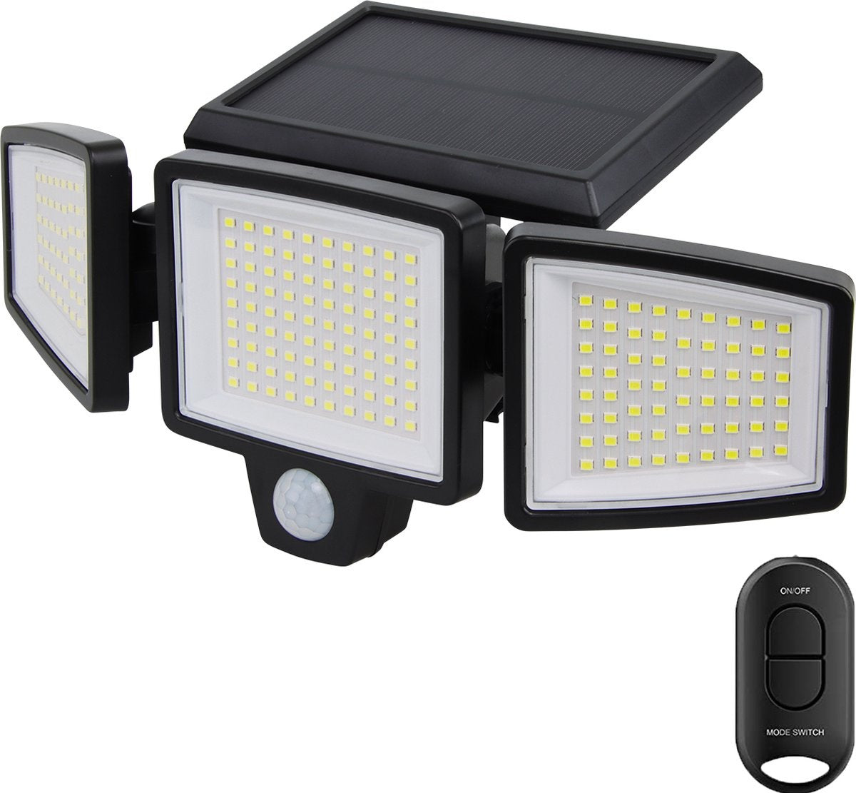 Auronic Solar Außenleuchte mit Bewegungssensor - Wandleuchte mit Sensor - Solar - 210 LEDs - IP65 - Schwarz