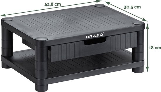 BRASQ Monitorständer Schwarz MS200 - Höhenverstellbar - Geeignet für Monitor, Tablet und Smartphone 24x15x6,3 cm