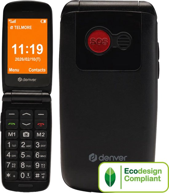 Denver Senioren-Handy 4G – Große Tasten – SOS-Taste – Ohne Smartphone aufwachsen – Ladestation – GSM – Bluetooth – FM-Radio – Vollständig auf Niederländisch und Französisch – Modell 2026 – BAS24800L