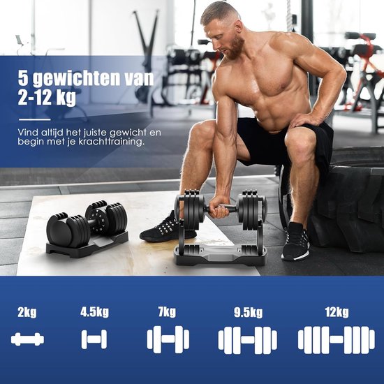 DH FitLife Verstellbares Hantelset 12KG | 2 STUKS | 5-in-1 Variable Gewichte | Verstellbare Hanteln von 2 bis 12 kg | Krafttraining, Kurzhantelset mit platzsparenden Hanteln für das Heimtraining, Kurzhanteln verstellbar