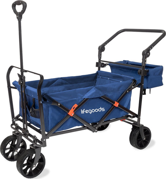 LifeGoods Wagon - faltbar - bis zu 120KG - 90L - waschbares Polyester - 120x80cm - Blau