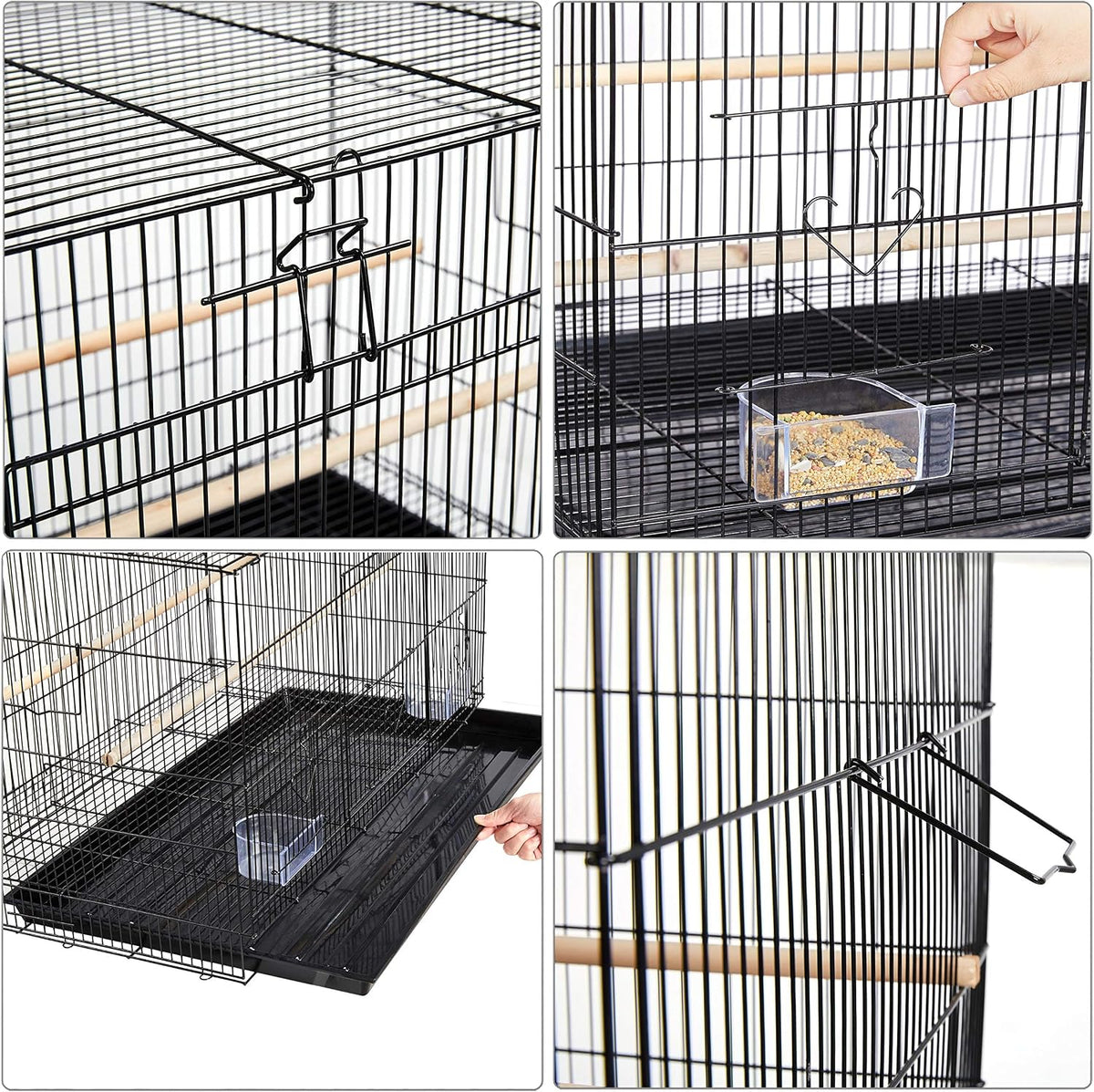 Yaheetech Stapelbarer Vogelkäfig 76 × 45,5 × 45,5 cm – Schwarz – Geräumiger Flugkäfig für Sittiche und kleine Papageien