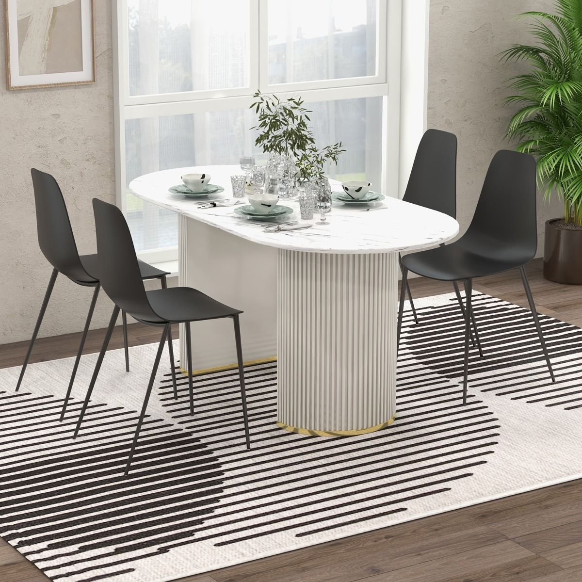 Coast 4er Set Moderne Esszimmerstühle Schwarz 52,5 x 48,5 x 88 cm - Stabile Freizeitstühle mit Metallbeinen
