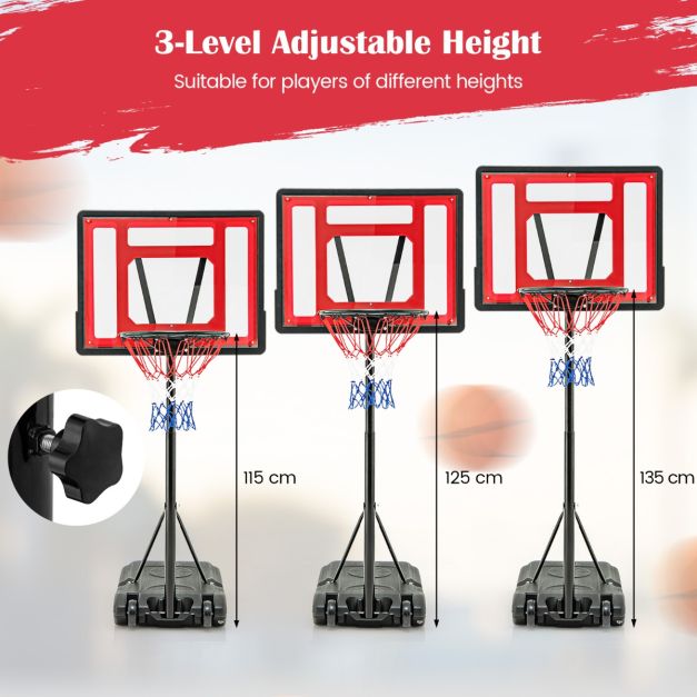 Coast Verstellbarer Basketballring für Pool - 165-185 cm hoch - Rot - Tragbarer Basketballständer für Kinder, Jugendliche und Erwachsene