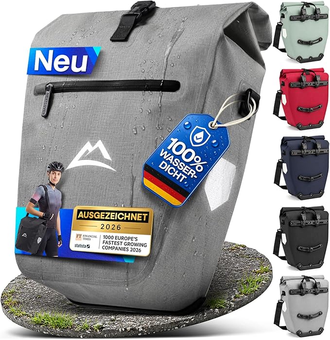 Nextcover Fahrradtasche 28 l – TPU – Rollverschluss/Schnalle – Gepäckträger – Grau
