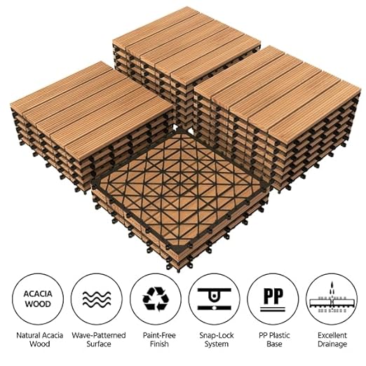 Yaheetech Terrassenfliesen mit Klicksystem, 27er-Set – Naturholz – 30 x 30 cm