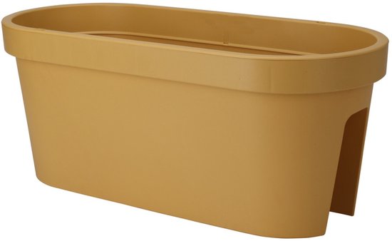 Pro Garden Balkon-Pflanzkübel/Blumentopf – ockergelb – 60 x 25 cm – oval – Kunststoff – Geländer/Zaun/Hängekübel