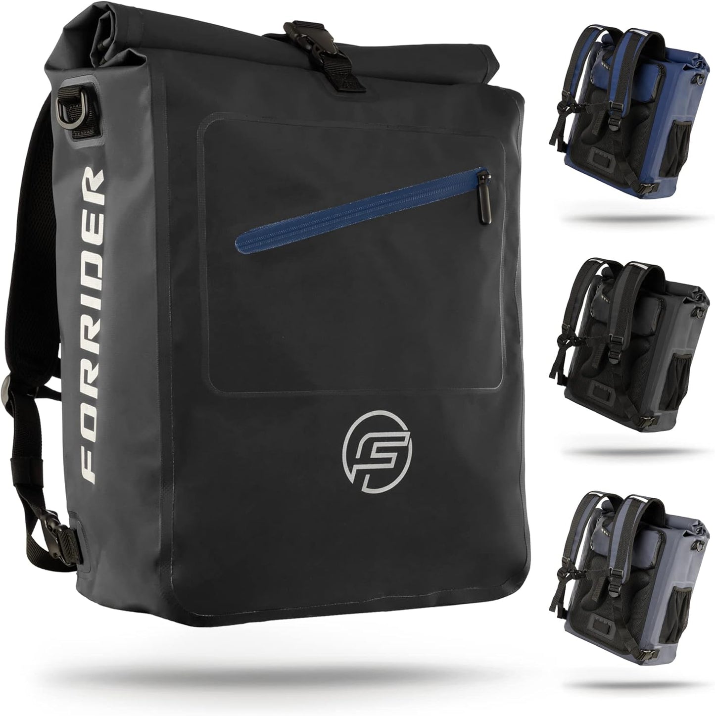 Forrider 3-in-1 Packtasche für Gepäckträger - Rucksack & Umhängetasche, wasserdicht, 27L, Schwarz, 32 x 18 x 57 cm
