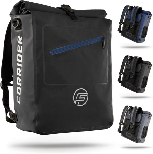 Forrider 3-in-1 Packtasche für Gepäckträger - Rucksack & Umhängetasche, wasserdicht, 27L, Schwarz, 32 x 18 x 57 cm