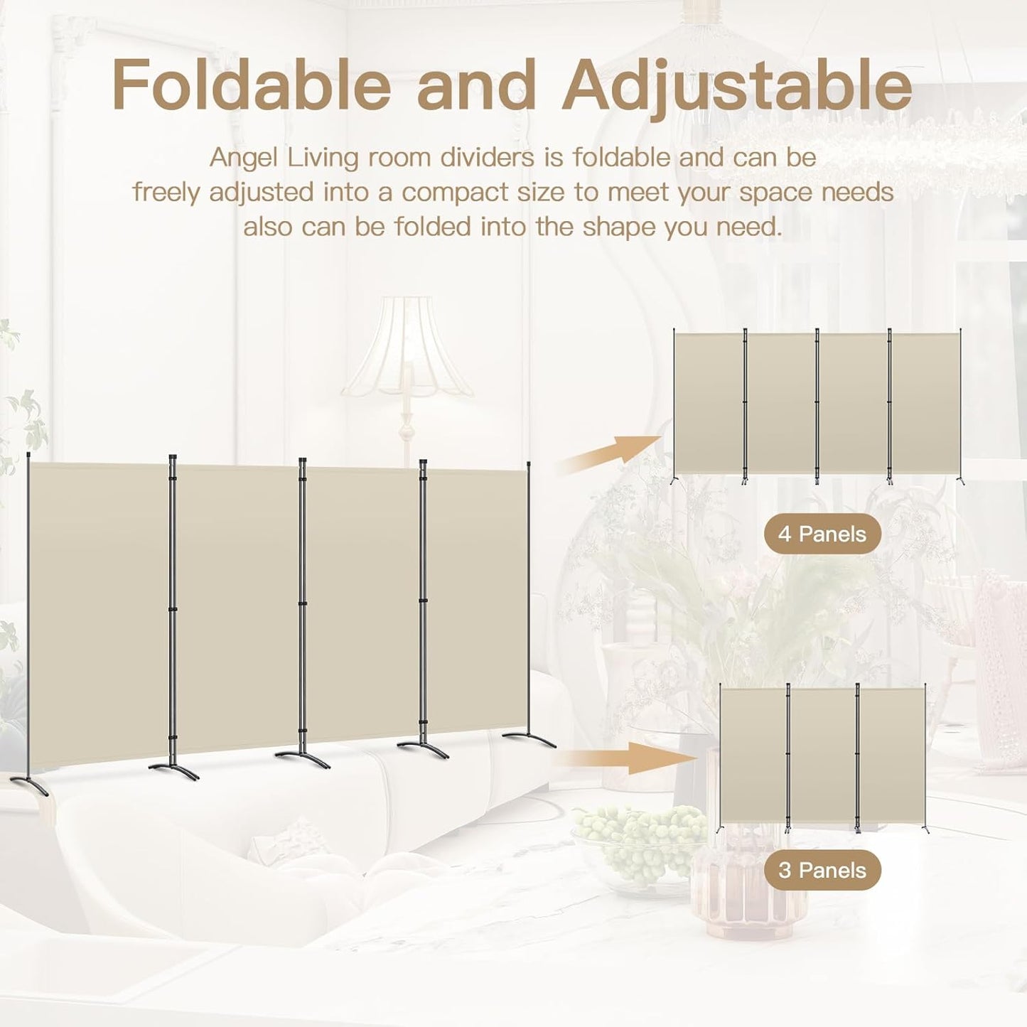 Angel Living Faltwand - 4 Paneele - 324 x 169 cm - Beige