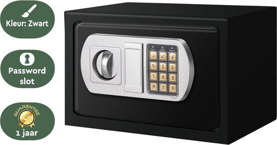 BRASQ Elektrischer Safe Schwarz - 31x20x20 cm - Zahlenschloss - inkl. Befestigungsmaterial - Spardose - Geldschrank - Spardose mit Zahlenschloss