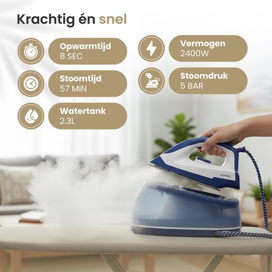 Vapore Dampfbügeleisen mit Dampferzeuger - 8 Sekunden Aufheizzeit - 2400W - 5 Bar - 2.3L Tank - 57 Min Dampf - Bügeleisen mit Station - Keramiksohle