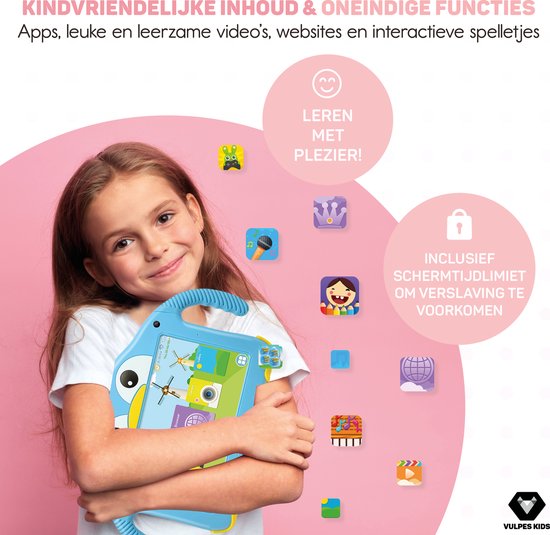 Vulpes Goods® Kids - Kinder Tablet - Tablet Kids - Parent Control App - 100% kindersicher - 3500 mAh - Android 10 Go - Inkl. integrierter Schutzhülle, Bildschirmschutz & Augenschutz - 32 GB - Mit Touchscreen-Stift- PRO Version