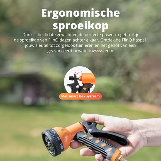 FlinQ Gartenschlauchtrommel 10 Meter - Automatische Schlauchtrommel - 180° drehbare Wandtrommel - Wandschlauchbox mit Gartenschlauch, Trommel und Sprinklerkopf - 9 Sprühmodi