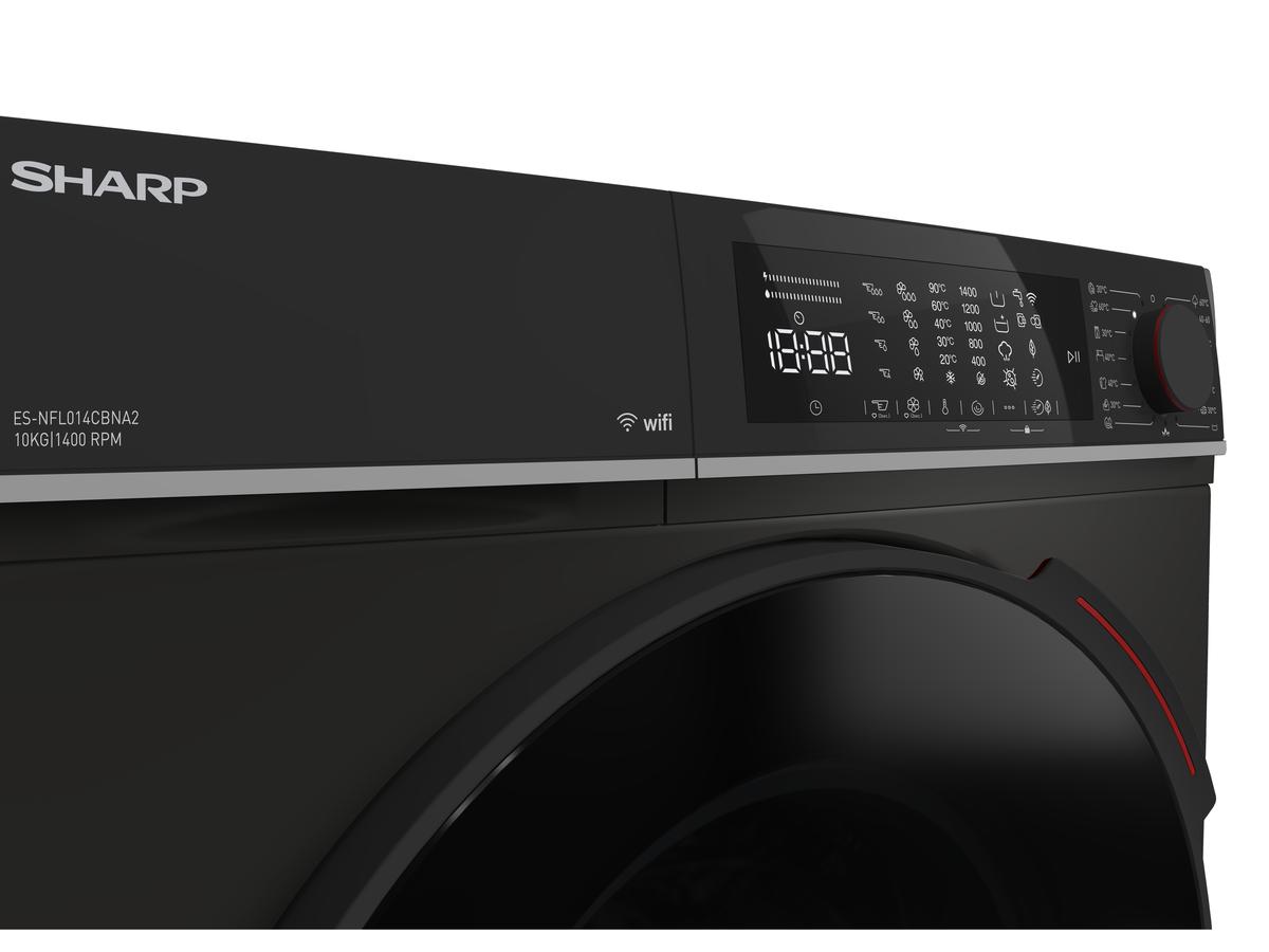 Sharp Waschmaschine ESNFL014CBNA2CB – 10 kg – Energieeffizienzklasse A – Mattschwarz